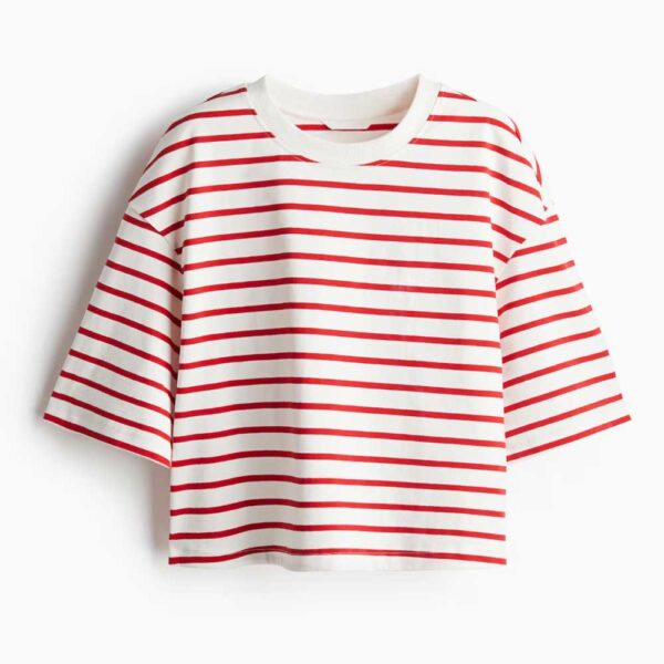 Cropped T-Shirt White/red striped