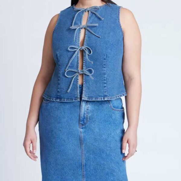 ELOQUII Tie Front Denim Vest Core Medium Wash