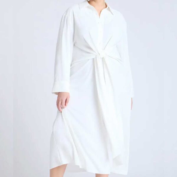 ELOQUII Tie Waist Long Sleeve Shirtdress Jet Stream