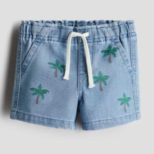 Embroidered-Detail Denim Shorts