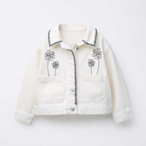EMBROIDERED FLORAL DENIM JACKET Oyster-white