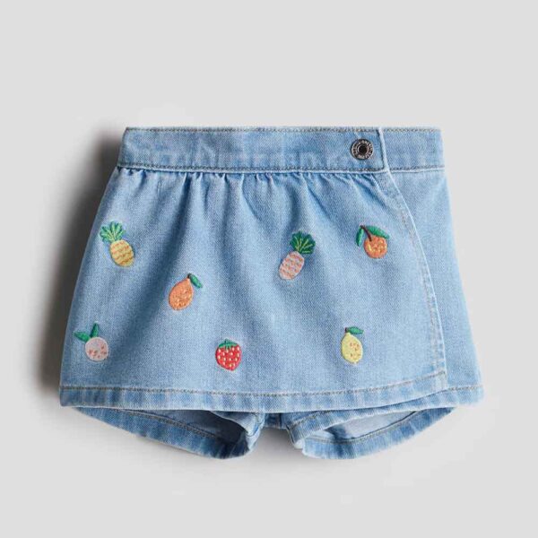 Embroidery-detail Skort Denim blue/fruit