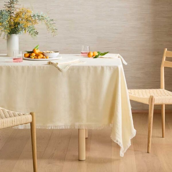 European Linen Fringe Tablecloth Natural