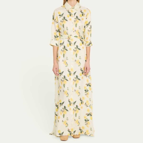 Evi Grintela Valerie Belted Lemon-Print Maxi Shirtdress