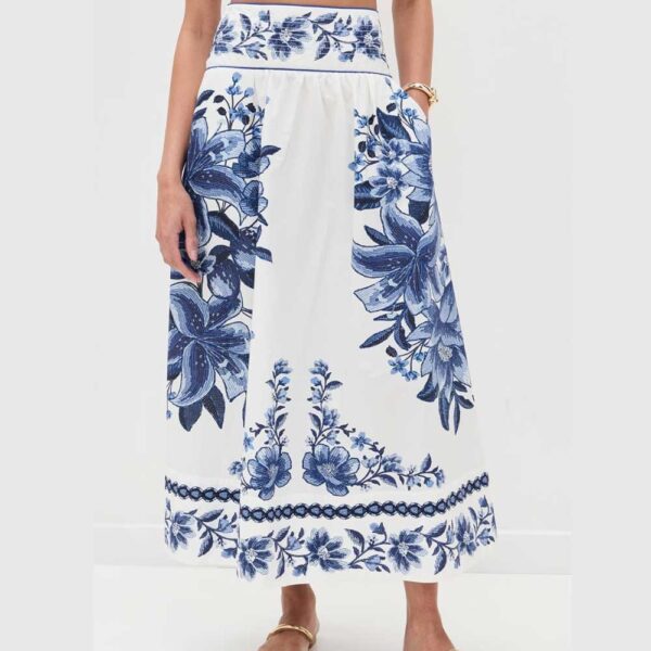 FARM Rio Summer Fruit Scarf Midi Skirt Off White