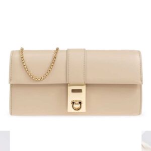Ferragamo Hug Chain-Linked Wallet beige