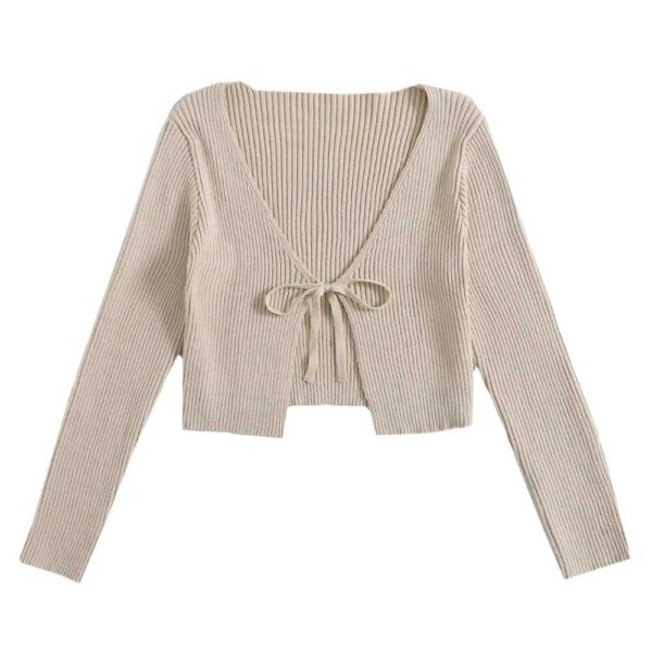 Floerns Tie Front Long Sleeve Rib Knit Shrug Sweaters