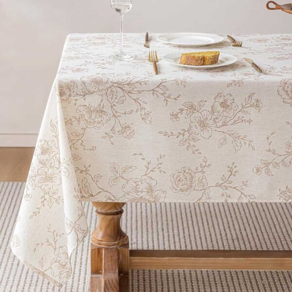 Floral Linen Table Cloth 55 x 84 inch