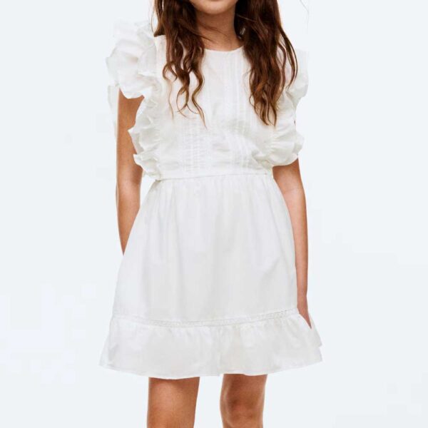 Flounce-Trimmed Cotton Dress White