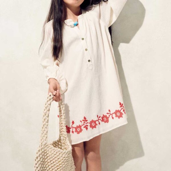 Girls' embroidered popover dress in airy gauze