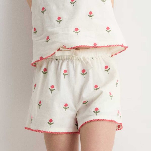 Girls' embroidered Soleil short in linen-cotton blend