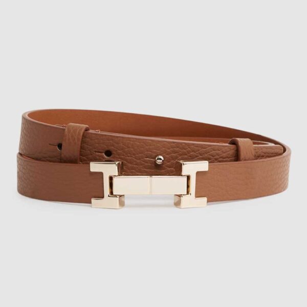 Hayley Leather Square Hinge Belt in Tan