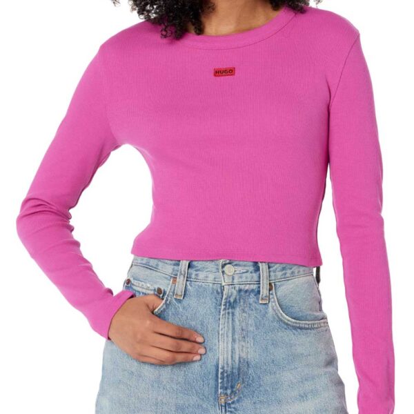 HUGO Women's Small Logo Fitted Crop Long Sleeve Shirt