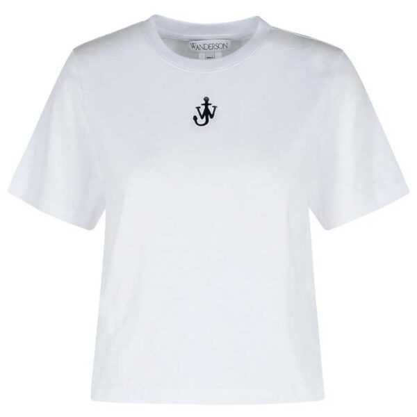 JW Anderson Anchor Embroidery Panelled Cropped T-Shirt White