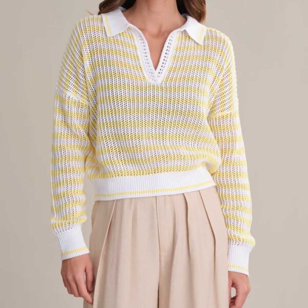 Kimberly: Stripe Open Stitch Polo Sweater