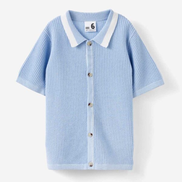 Knitted Short Sleeve Shirt dawn blue/waffle