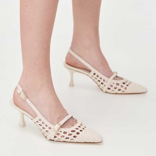 Larroudé Ines Macrame Slingbacks Ivory