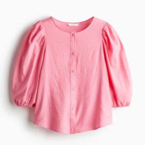 Linen-Blend Blouse Pink