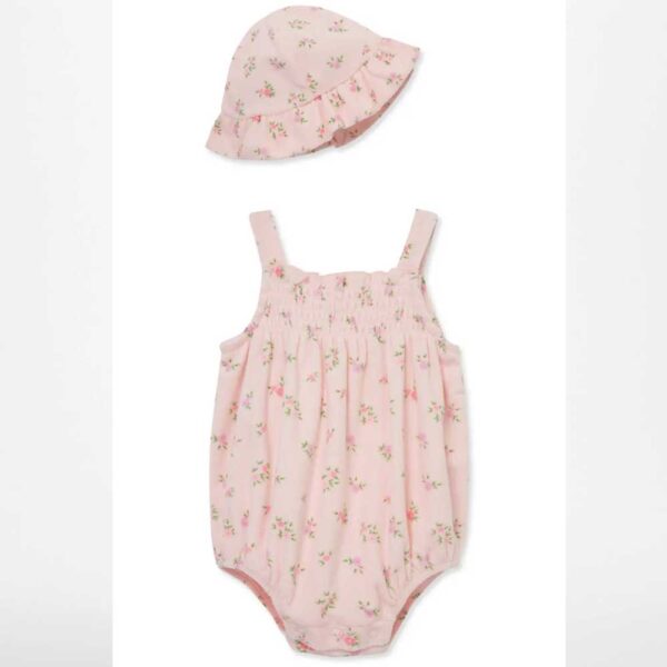 Little Me Floral Terry Cloth Bubble Romper & Hat Set