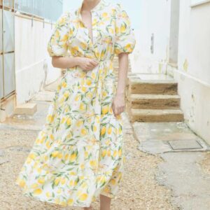 Long Cotton Dress White/lemons