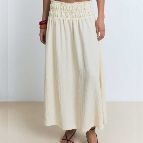 Long ruched panel skirt Beige