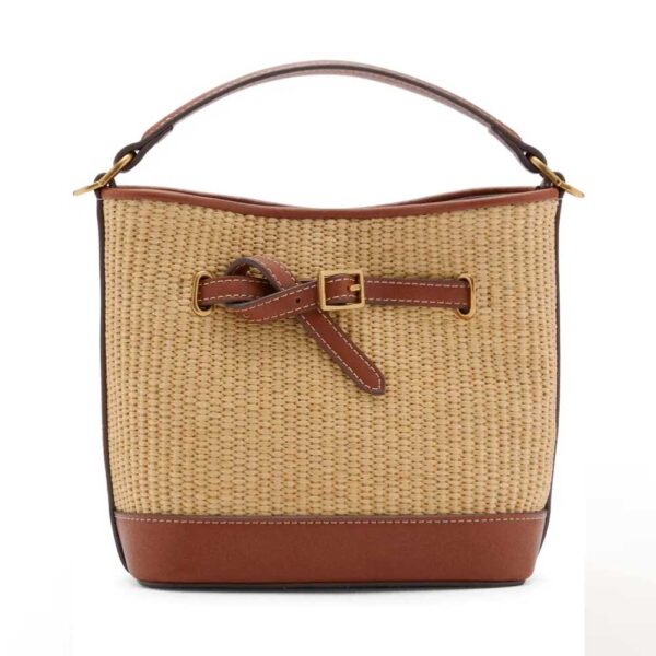 MANGO Canvas & Faux Leather Bucket Bag