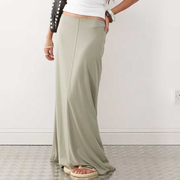 Monki floaty maxi skirt in khaki