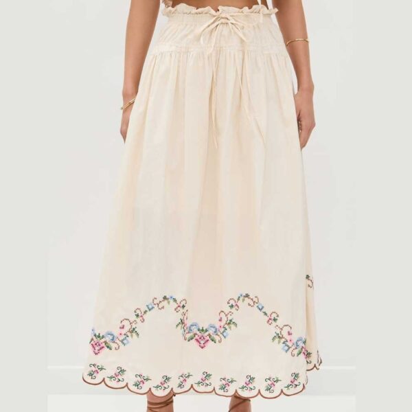 Moon River Eyelet Scallop Hem Midi Skirt