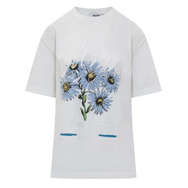 MSGM Flower Printed Crewneck T-Shirt
