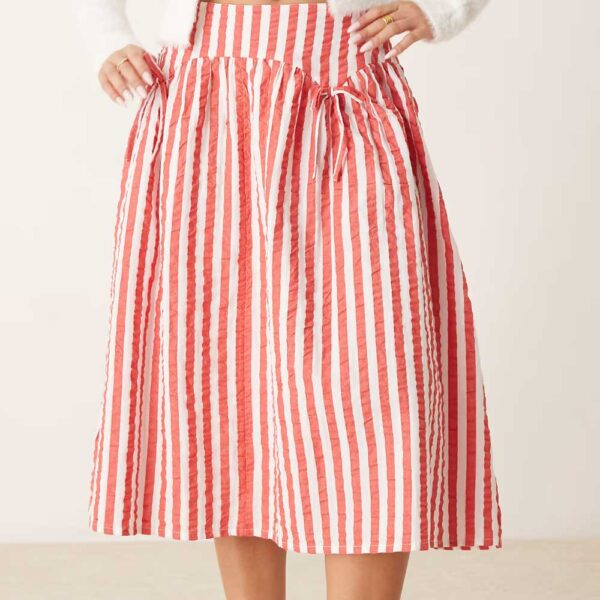 Neon Rose striped volume midi skirt in red