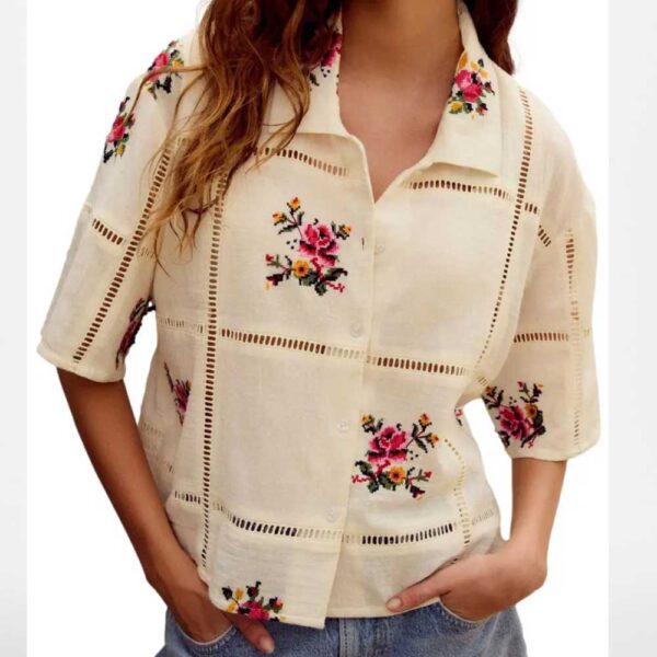 NEXT Floral Cross-Stitch Button-Up Shirt