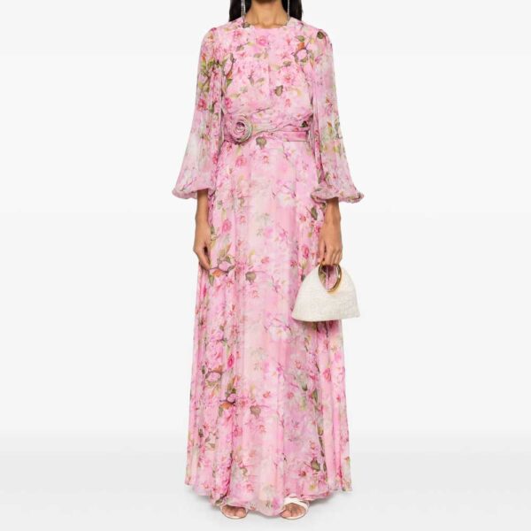 NISSA floral-appliqué silk gown