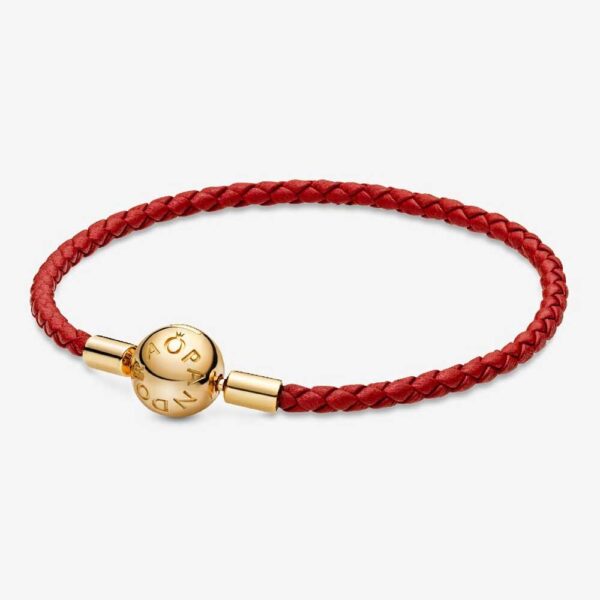 Pandora Moments Red Woven Leather Bracelet