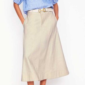 Panelled Full Denim Skirt Ecru