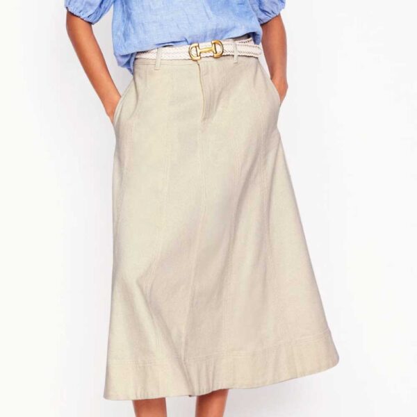 Panelled Full Denim Skirt Ecru