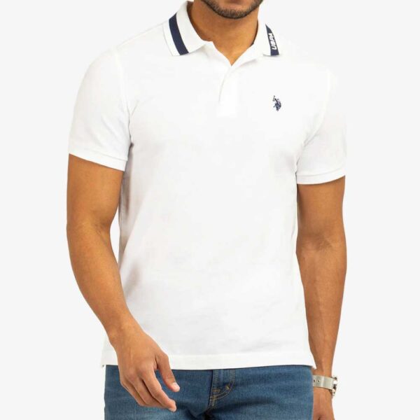 PIQUE POLO SHIRT WITH TIPPED COLLAR AND USPA PRINT