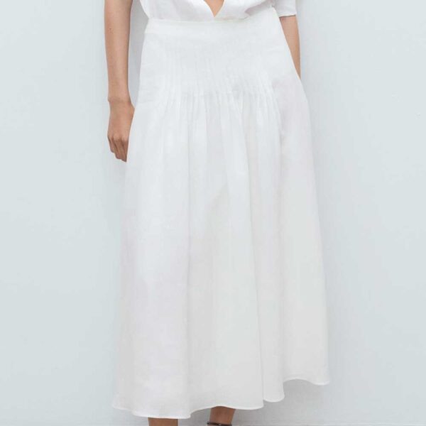 Ramie pleated skirt White