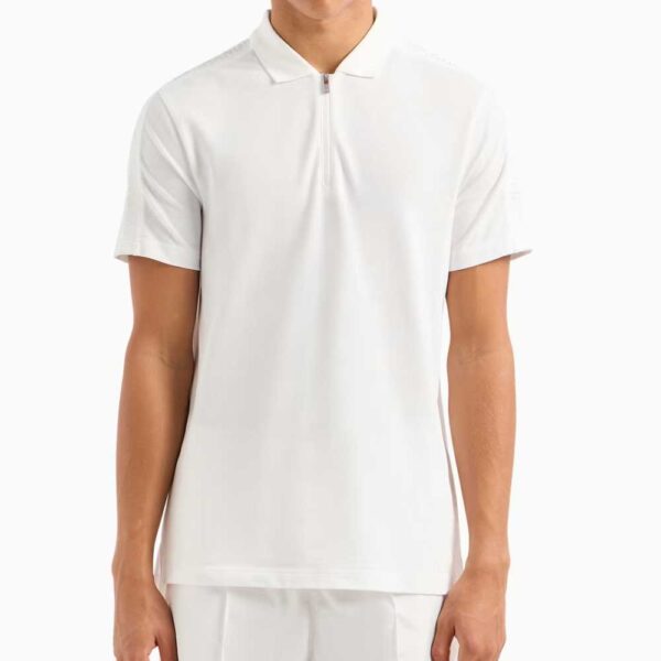 Regular fit cotton zip polo with logo bands