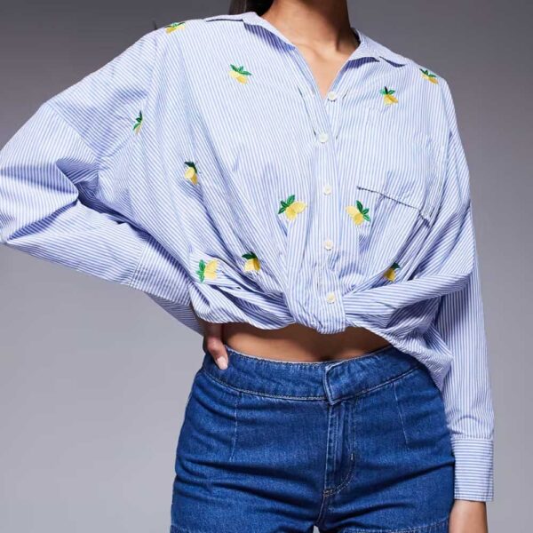 River Island long sleeve shirt in light blue stripes