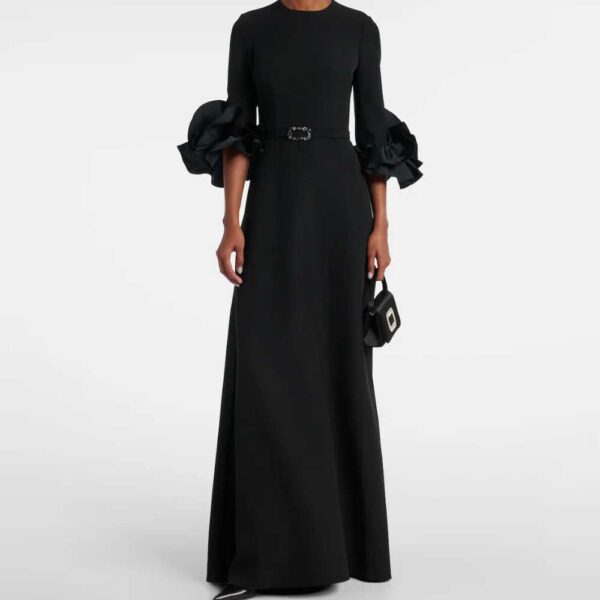 Safiyaa Belted ruffled crêpe gown