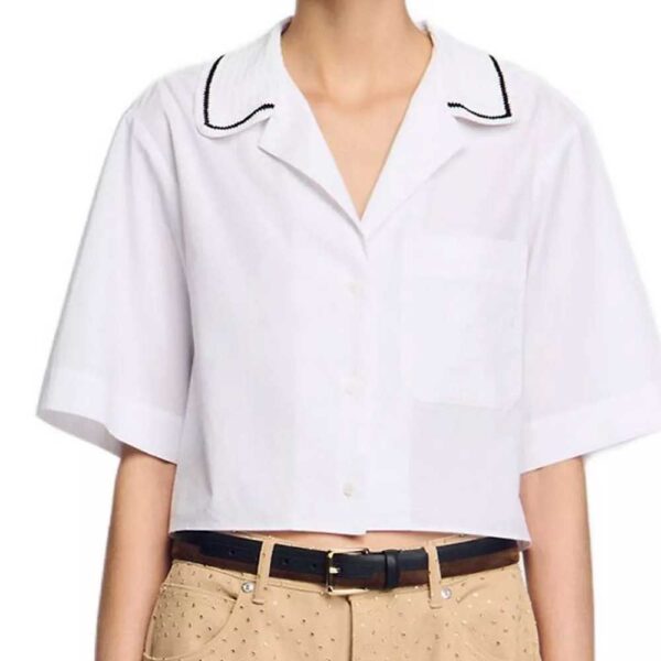 Sandro  Crochet Collar Shirt White