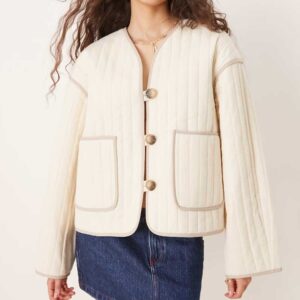 Selected Femme quilted jacket in cream with pockets