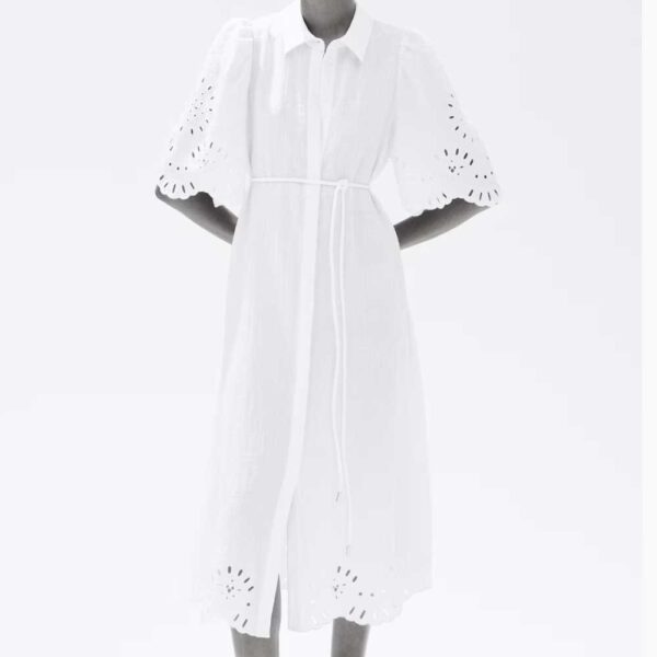 Shirt Dress with Eyelet Embroidery White