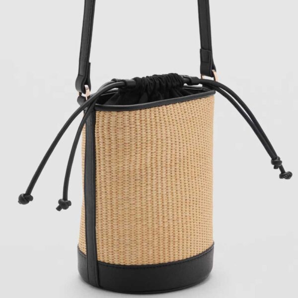 Small raffia-effect bucket bag Black