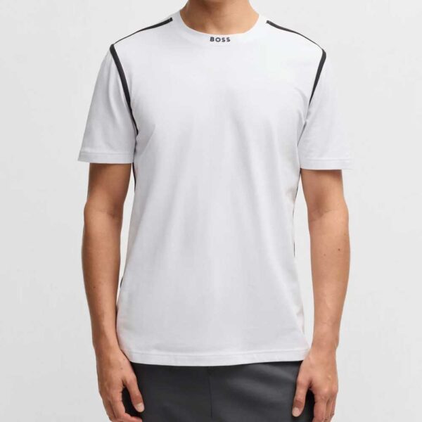 Stretch-cotton T-shirt with tape trims