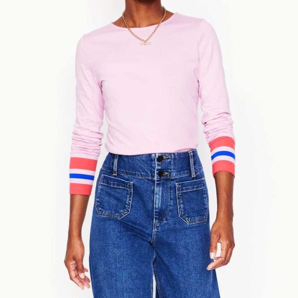 Stripe Cuff Top Mauve and Camelia Pink Stripe