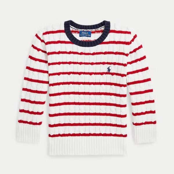 Striped Cable-Knit Cotton Sweater