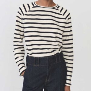 Striped round-neck sweatshirt Navy