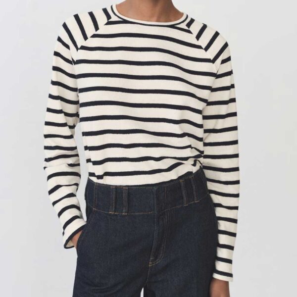 Striped round-neck sweatshirt Navy