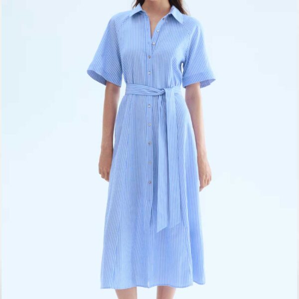 Tie-belt Shirt Dress Light blue/striped